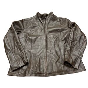 Vintage Nine West Women's Brown Leather Zip-Up Jacket 2XL